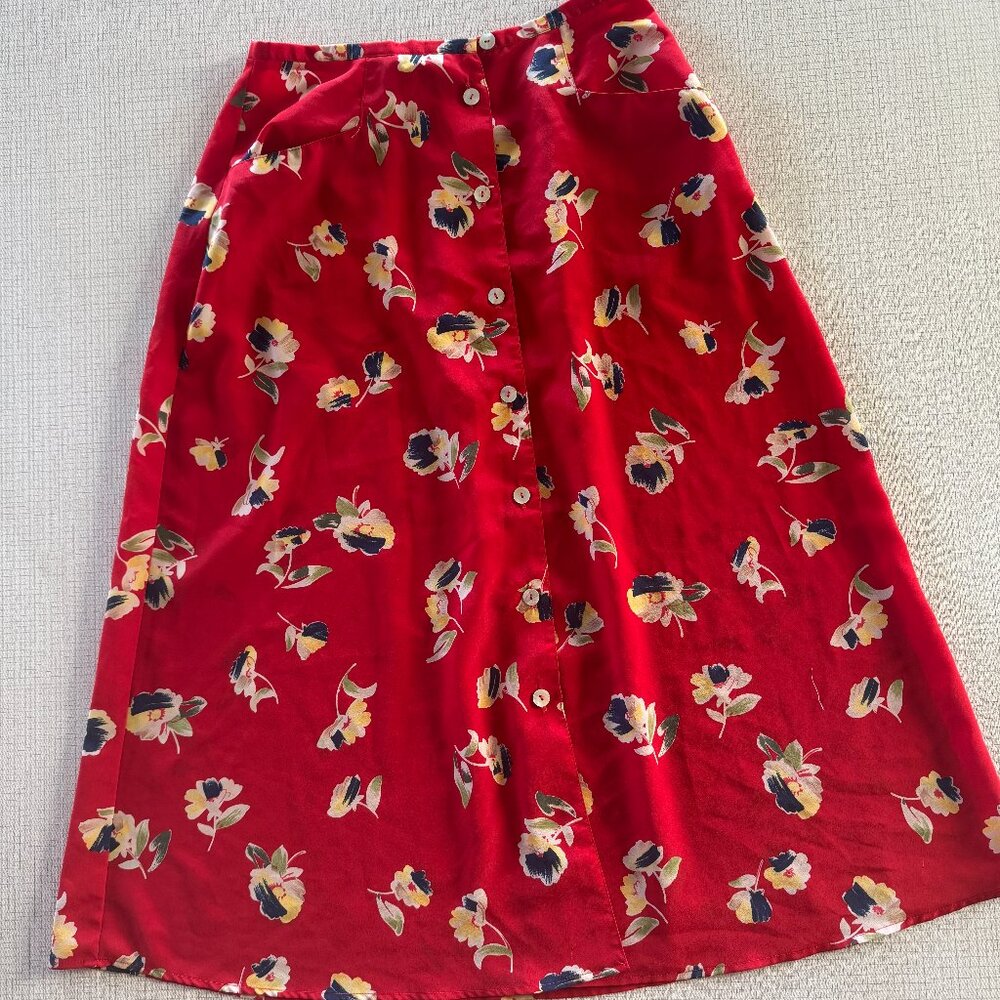 American Vintage CCF Red Floral Midi Skirt, 30 Waist